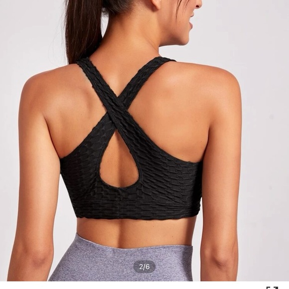 Light Support Criss Cross Back Textured Sports Bra - Picture 2 of 2
